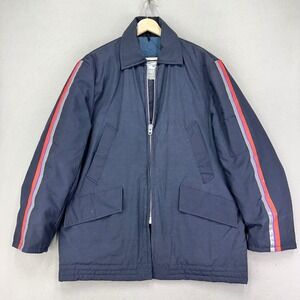 FedEx Employee Jacket Mens Medium Blue Reflector‎ Sleeves Insulated Driver Coat